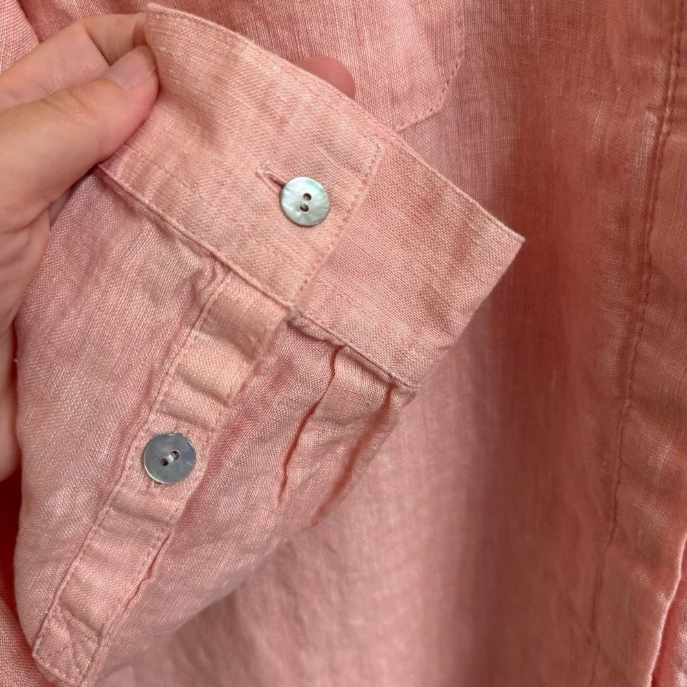 J Jill Love Linen Womens Size M Soft Pink Long Sleeve Button Up Tunic Blouse Top - Picture 4 of 9